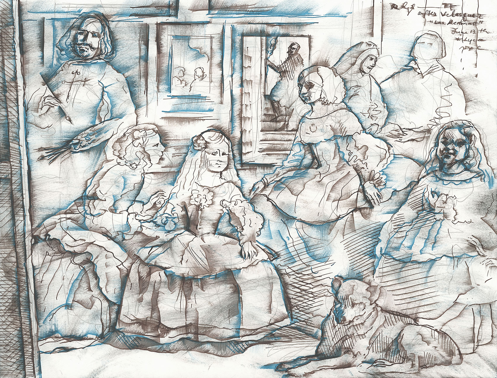 7439_Framed Drawing Las Meninas, after Velázquez - Scene By Rhys